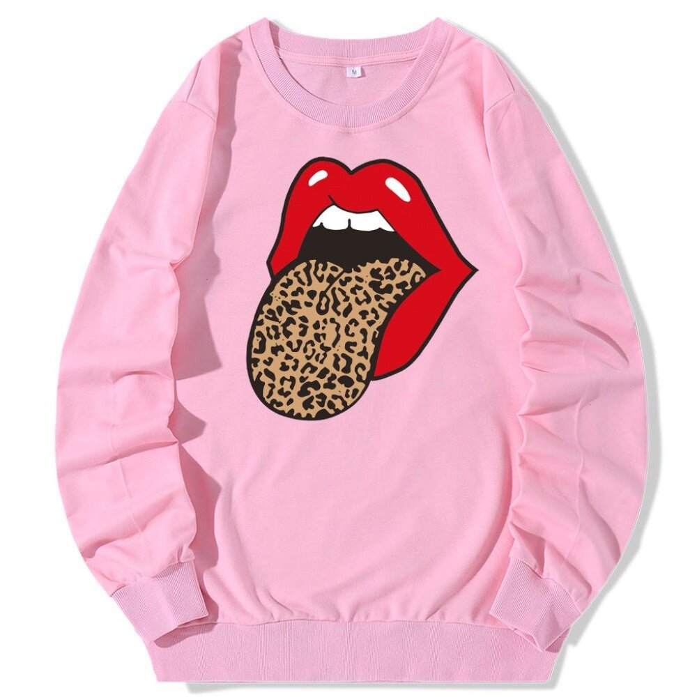 O-Neck Red Big Mouth Printed Women's Pullover Sweatshirt